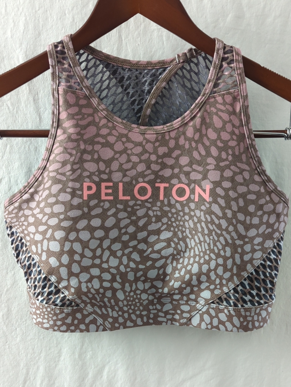 Peloton x WITH Riverstone High Neck Sports Bra Size Large Pink Brown Gray